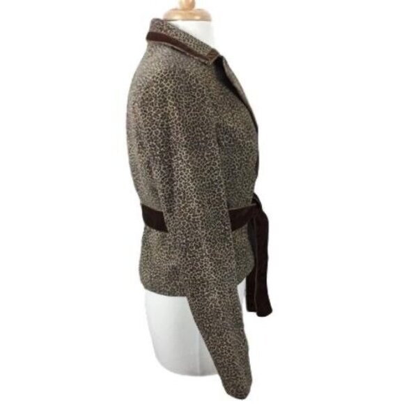 Vakko Suede Jacket Size M Women Animal Print Lined Smoking Brown Velvet - Picture 8 of 11